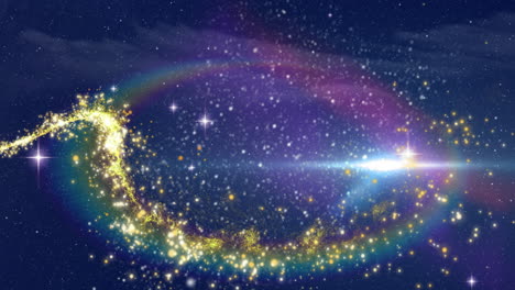 Animation-Von-Prisma-Und-Sternschnuppe-über-Sternen-Und-Blauem-Hintergrund
