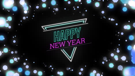 Animation-of-new-year-season's-greetings-text-with-flickering-fairy-lights-on-black-background