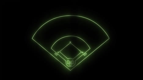 Animation-Eines-Neonfarbenen-Baseball-Sportplatzes-Auf-Schwarzem-Hintergrund