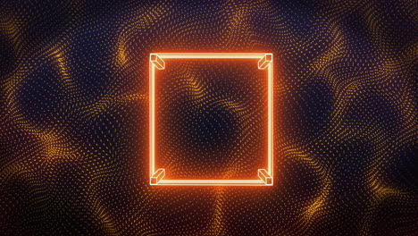 Animation-of-neon-frame-over-orange-shapes-on-black-background