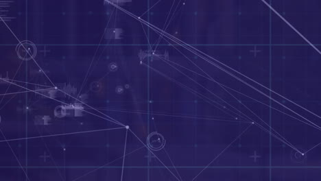 Animation-Des-Verbindungsnetzes-Und-Der-Datenverarbeitung-über-Ein-Gitternetz-Vor-Blauem-Hintergrund