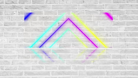 Animation-of-colourful-neon-triangles-on-brick-background
