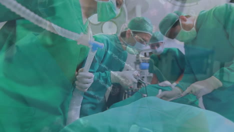 Animation-of-dna-strand-over-diverse-surgeons-during-surgery