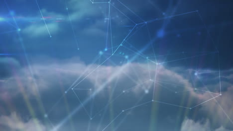 Digital-animation-of-network-of-connections-against-clouds-in-blue-sky