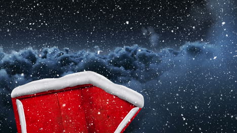 Animación-De-Nieve-Cayendo-Sobre-Un-Letrero-Rojo-Con-Espacio-Para-Copiar-Y-Nubes.