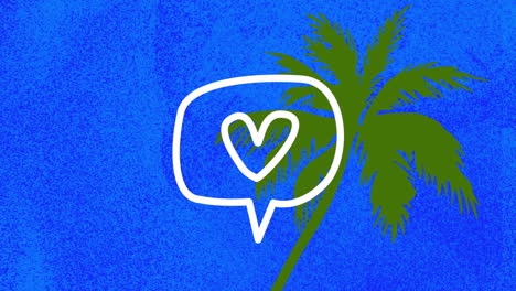 Animation-Der-Herzform-In-Sprechblase-über-Baum-Vor-Blauem-Hintergrund