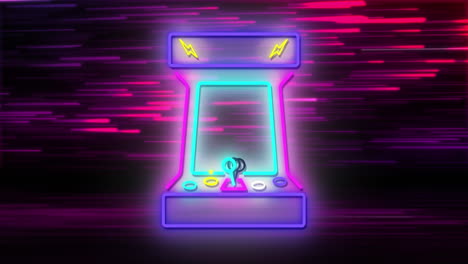 Animation-of-arcade-machine-icon-text-over-light-trails-on-black-background