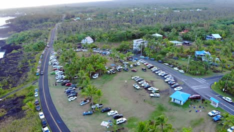 Gathering-of-cars-and-people-at-a-beach-side-lawn-on-Hawaii-Island