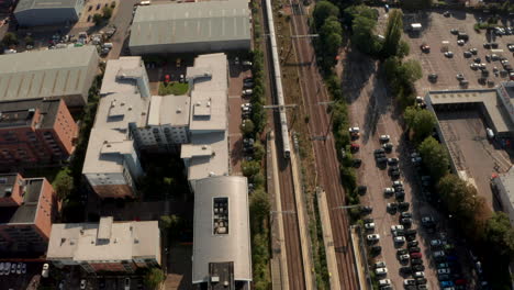 Aerial-shot-of-Elizabeth-line-train-arriving-at-slough-train-station