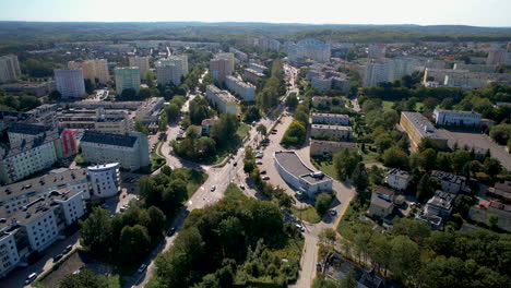 Aerial-flyover-Witomino-District-with-apartment-blocks-of-Gdynia-during-sunny-day,-Poland