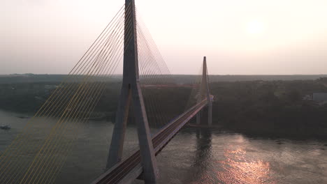 A-sunset-view-from-the-Puente-de-la-Integración,-connecting-Brazil-and-Paraguay