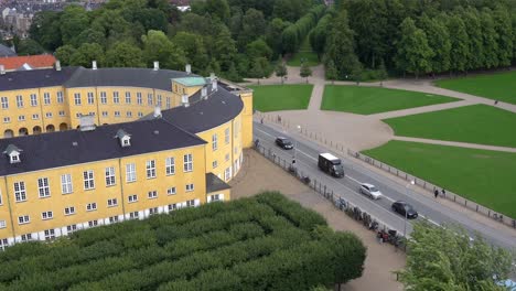 Traffic-on-Roskilde-road-outside-Frederiksberg-castle-in-Copenhagen-Denmark---High-angle-view