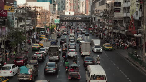 Traffic-road-city-Bangkok-Thailand-afternoon-establish-wide-behind