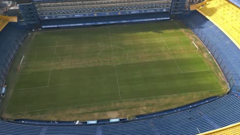 Glimpse-of-the-La-Bombonera-field-from-a-drone,-a-legendary-stadium-in-Buenos-Aires,-Argentina
