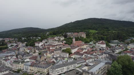 Aerial-view-of-unified-green-cityscape-Baden-Baden,-Germany,-traditional-spa-town