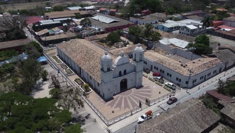 Aerial-orbits-beautiful-architecture-and-grounds-of-San-Marcos-Church