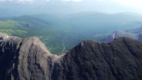 Aerial-Jagged-Rocky-Cliff-Carnarvon-Peak,-Kananaskis,-Alberta,-Canada