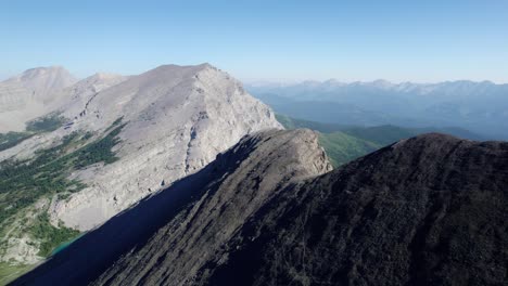 Aerial-Ridge-Flight-Rocky-Mountains-Carnarvon-Lake,-Kananaskis,-Alberta,-Canada