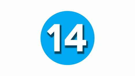 Nummer-14-Vierzehn-Zeichensymbol-Animationsgrafiken-Auf-Blauem,-Kreisförmigem,-Weißem-Hintergrund,-Cartoon-Videonummer-Für-Videoelemente