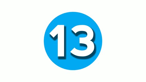 Número-13-Trece-Símbolos-De-Animación-Gráficos-En-Movimiento-Sobre-Fondo-Blanco-De-Círculo-Azul,-Número-De-Vídeo-De-Dibujos-Animados-Para-Elementos-De-Vídeo
