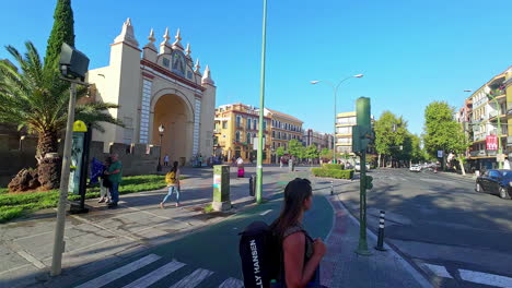 Sevilla's-streets-and-the-Macarena-Arch.-Spain