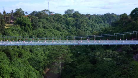 Aerial-View-of-Breathtaking-Blangsingah-Glass-Bridge-With-Verant-Forest-and-River