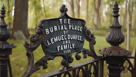 pan-around-of-the-sign-at-Final-resting-place-of-Lemuel-Durfee-Senior-and-family-in-the-1800s-in-early-Palmyra