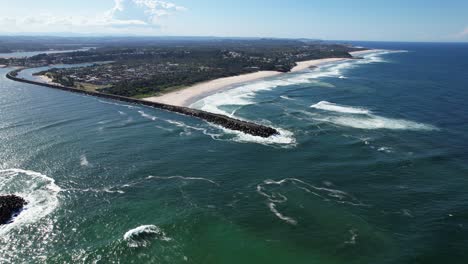 Lighthouse-Beach-And-Richmond-River-In-NSW,-Australia---aerial-drone-shot