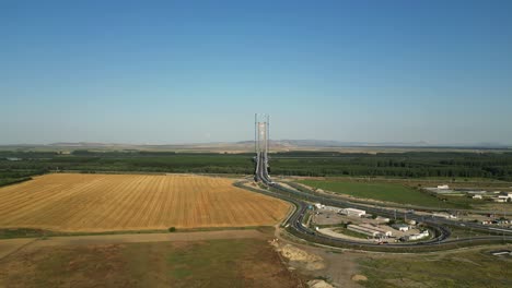 Braila's-Future-Gateway:-Aerial-View-of-Suspension-Bridge-Finishing-Construction