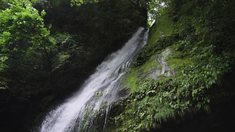Biwa-no-Taki-Waterfall-in-the-Iya-Valley-of-Japan,-Mossy-Mountain-Rocks