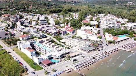 Aerial-panorama-of-Georgioupoli-town-in-Crete-island,-Greece