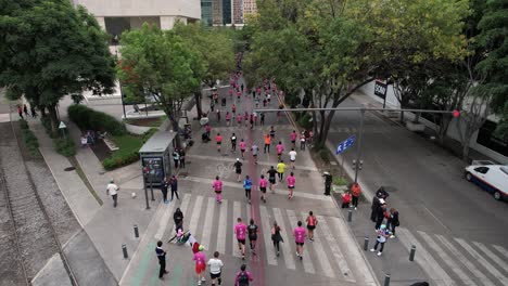 back-view-Drone-shot-of-runners-passing-during-the-Mexico-City-Marathon-in-Polanco-at-mazaryk-avenue