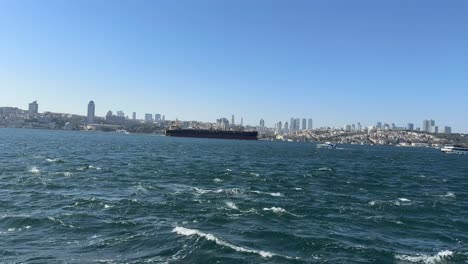 A-ship-passing-through-the-Bosphorus-on-a-windy-day