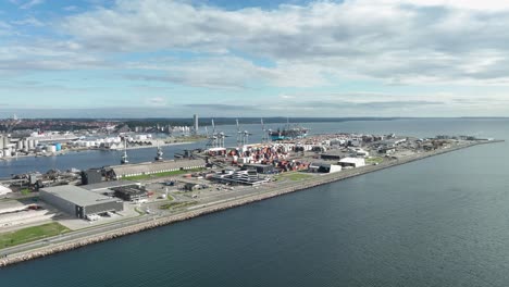 Container-harbour-terminal-and-port-of-Aarhus-Denmark---Panoramic-aerial-view