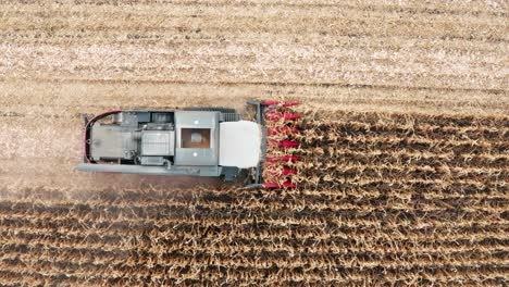 Top-down-aerial-view-of-corn-harvesting