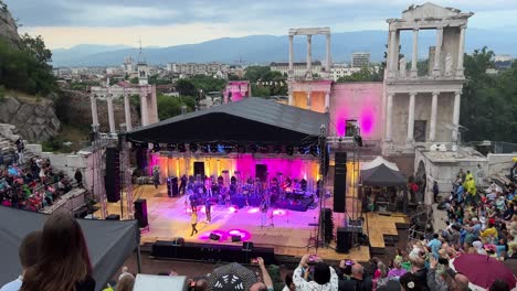 Kool-and-the-Gang-performing-at-Ancient-Theatre-of-Plovdiv,-Roman-Theatre-of-Philippopolis,-Bulgaria