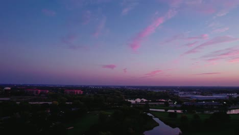 Magic-sunset-over-Wheeling,-Buffalo-Grove-and-Arlington-Heights-Illinois-USA