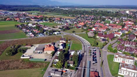 Baetterkinden-in-Switzerland-from-Above:-Capturing-the-Arrival-of-a-Train-with-the-drone
