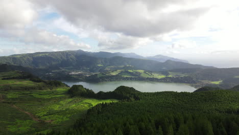 Aerial-view-over-the-beautiful-lake-and-the-beautiful-forest-near-Castelo-Branco