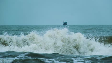 Fishing-Trawler-Boat-in-Stormy-Weather,-Bay-of-Bengal,-Indian-Ocean