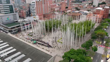 Aerial-square-in-Medellin-during-GSD,-go-skateboarding-day-competition