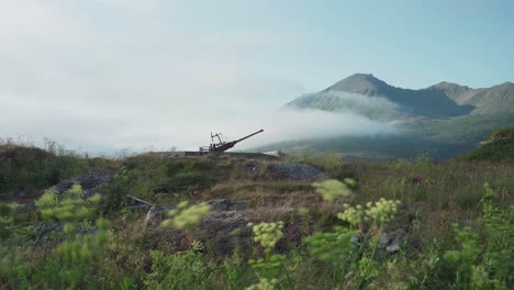 Distant-View-Of-Artillery-Emplacement-At-Skrolsvik-Fort-Museum-In-Stonglandseidet,-Norway