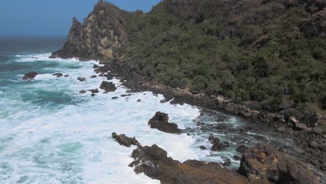Rocky-coastline-with-trees-hit-by-waves