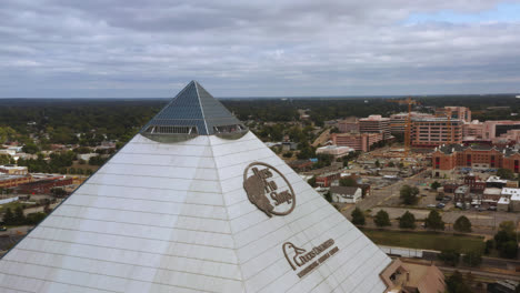Aerial-of-the-Bass-Pro-shops-at-the-Pyramid-in-Memphis-showing-the-cityscape-in-the-background