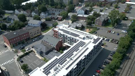 Aerial-tilt-up-above-new-apartment-building-complex-reveals-downtown-Northampton-Massachusetts