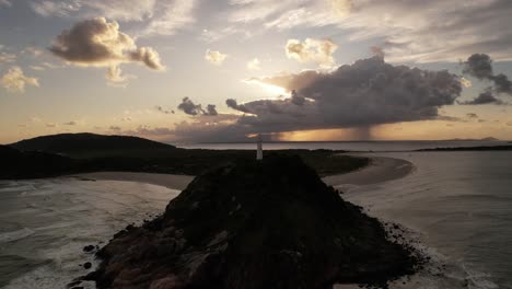 wide-view-of-the-Farol-das-Conchas-lighthouse-and-beaches-of-Ilha-do-Mel,-Paranaguá,-Paraná,-South,-Brazil