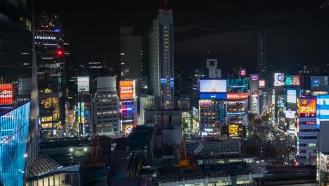 Wide-angle-time-lapse-of-the-iconic-Shibuya,-Tokyo-at-night