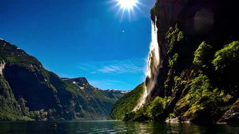 Geiranger-fjord,-waterfall-Seven-Sisters.-Beautiful-Nature-Norway-natural-landscape.