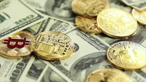 Gold-Bit-Coin-BTC-coins-and-dollar-bills.