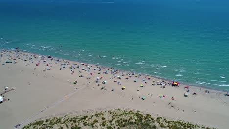 Italy,-the-beach-of-the-Adriatic-sea.-Rest-on-the-sea-near-Venice.-Aerial-FPV-drone-flights.
